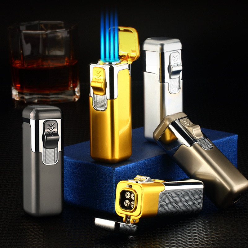 New Arrival 4 Fire Torch Lighter Jet Flame Windproof Cigar Lighter With Punch butane lighter torch