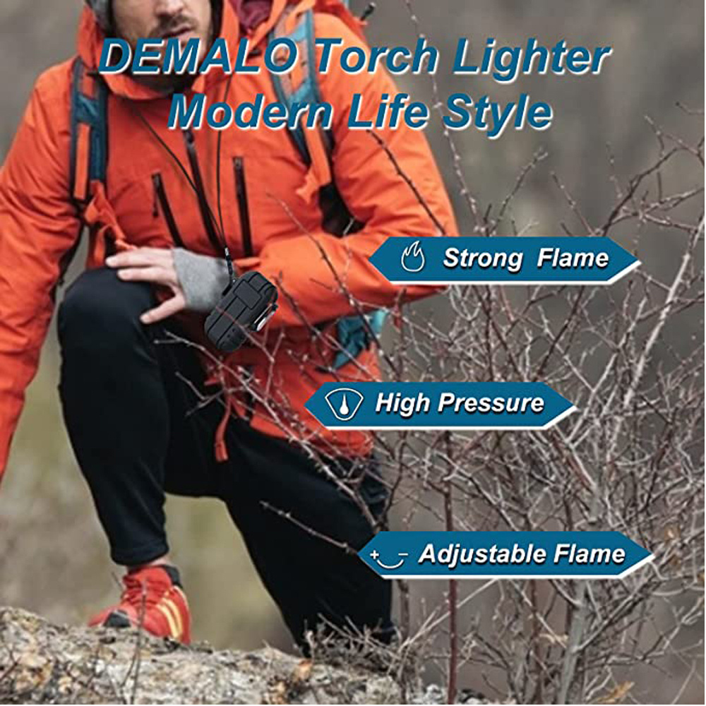 New design waterproof blue straight flame Torch lighter outdoor supplies Refillable flame lighter windproof lighter