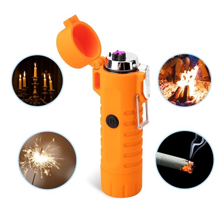 USB Plasma Rechargeable Electric Waterproof Lighter with Flashlight Flameless Windproof Arc Lighter for Outdoor Camping Stove