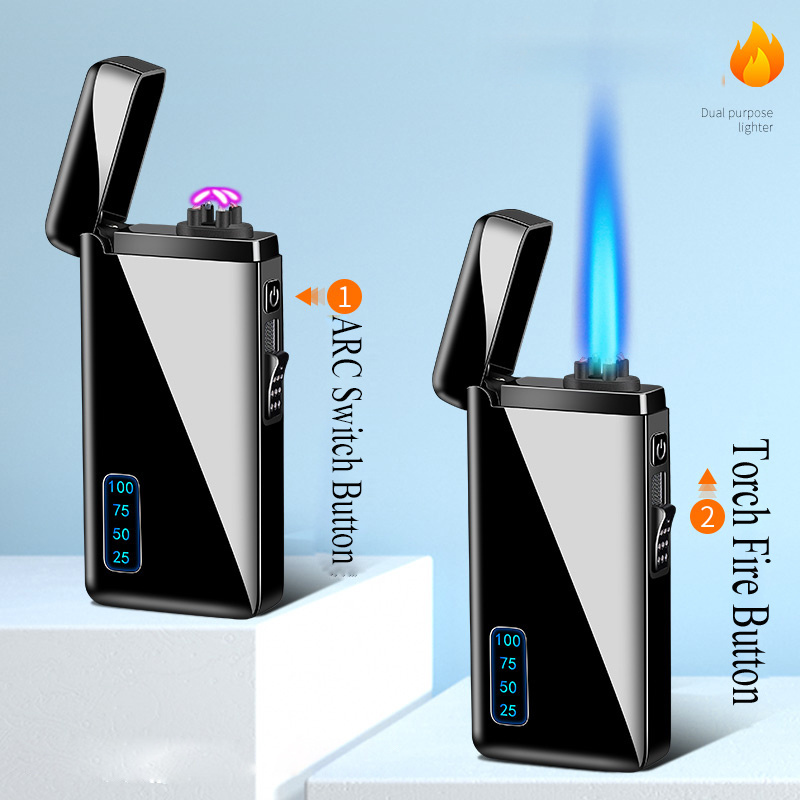 Free Samples !! Hot sale 2 in 1 gas lighter USB electric dual arc lighter custom Logo plasma windproof torch lighter