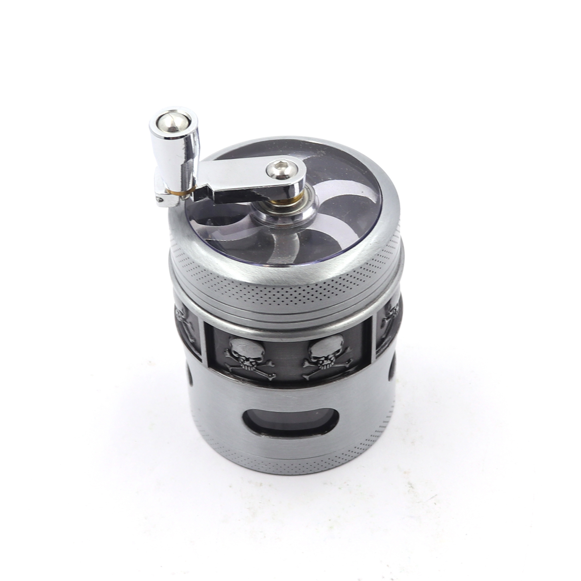 Hand-cranking Metal Zinc Alloy Tobacco Custom Grinder 4 Layers Premium Crossbones Dry Herb Grinder For Smoking Accessories