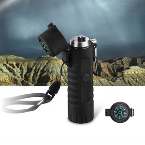 Waterproof USB Double Arc Lighter, Windproof Rechargeable Electric Lighters with Flashlight For Outdoor Camping