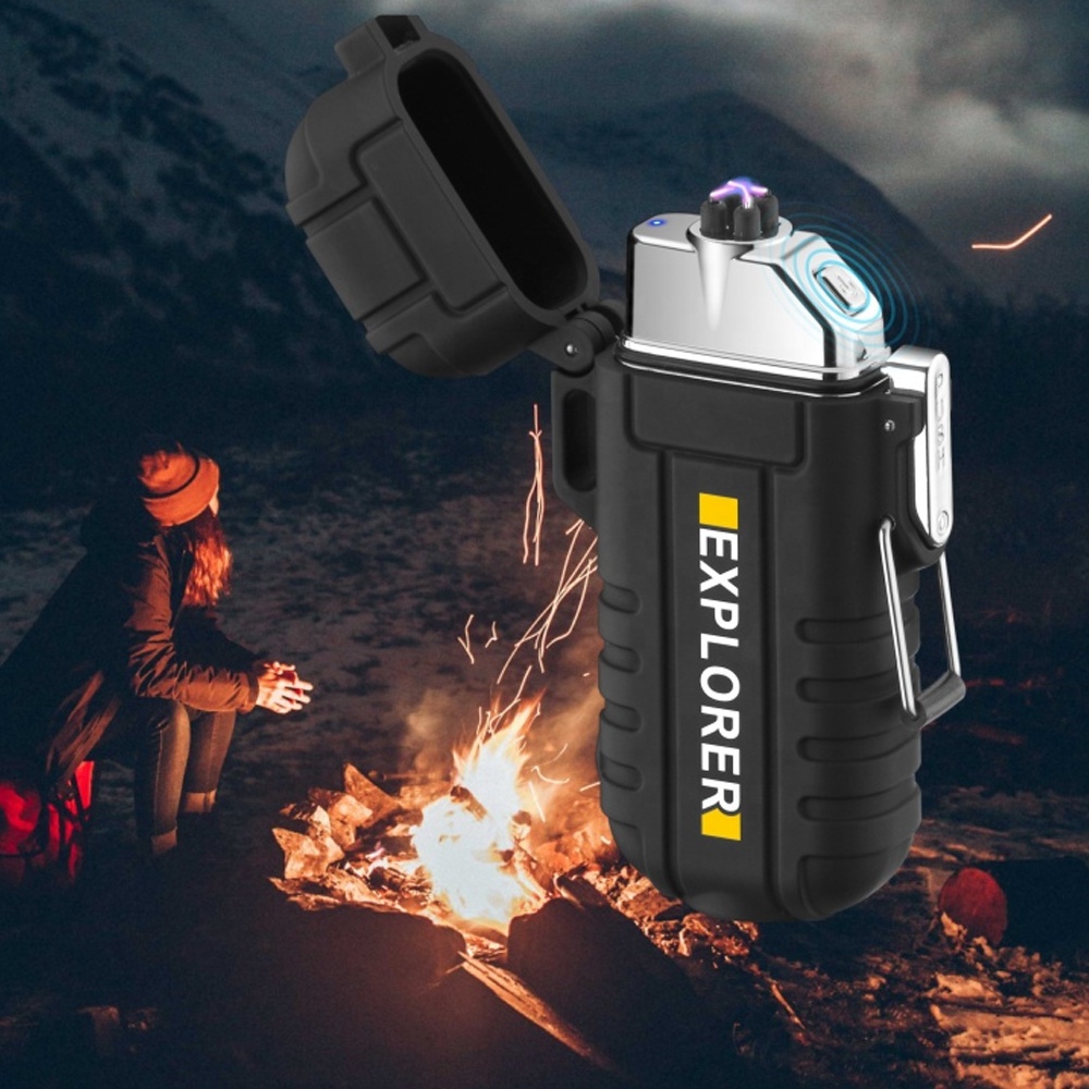 Cheap Outdoor Camping Windproof Underwater Lighters, Plasma Beam Dual Arc Electric Rechargeable Lighter with flashlight IP67