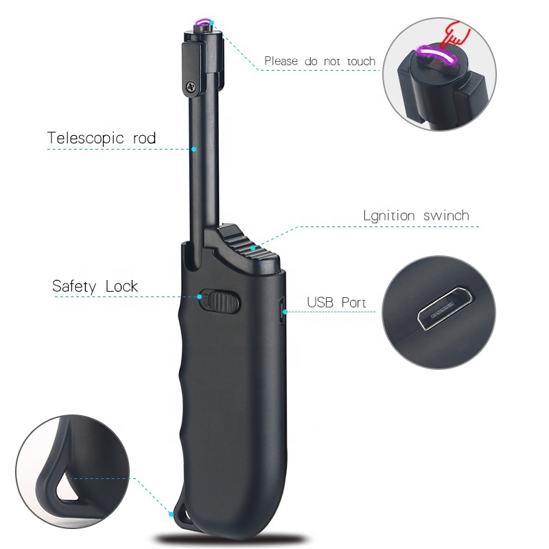 Telescopic Rechargeable Windproof Flameless Plasma Lighter Electric Custom Lighter For Stove Fireplace Camping Best Gift