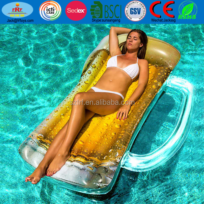 Summer Pool Fun Giant Vinyl Inflatable Beer Mug Pool Float Raft Beach Air Mattress Lilo