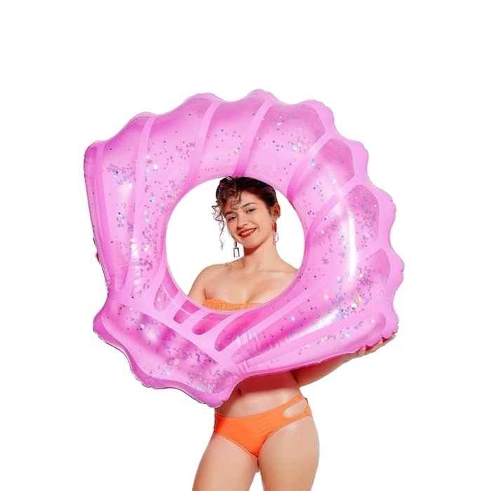 Summer Pool Fun Inflatable Glitter Scallop Shell Pool Float Swimming Ring Tube