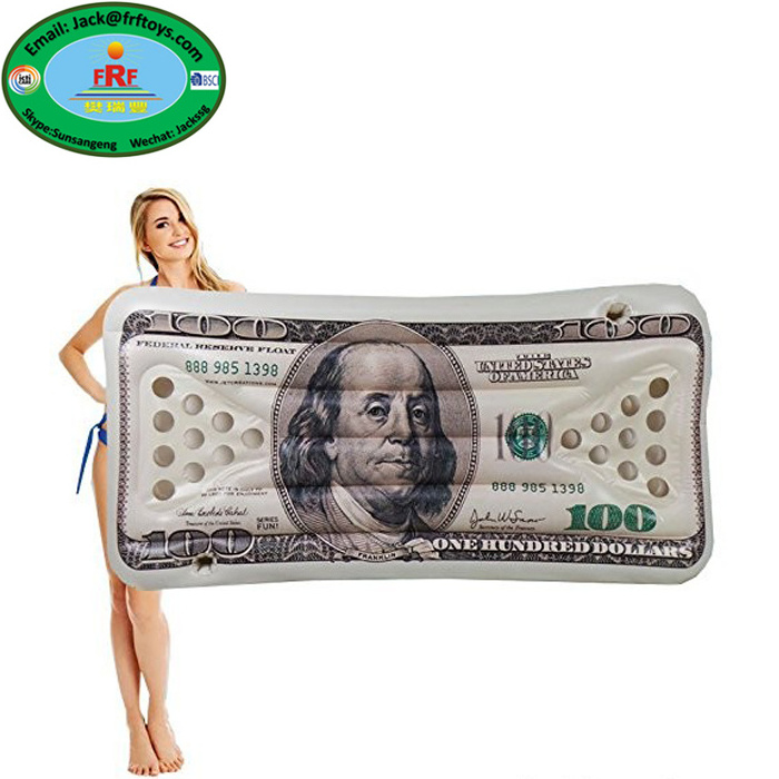 Summer Party Pool Games Promotions Inflatable 100 Dollar Bill Money Beer Pong Pool Float Raft