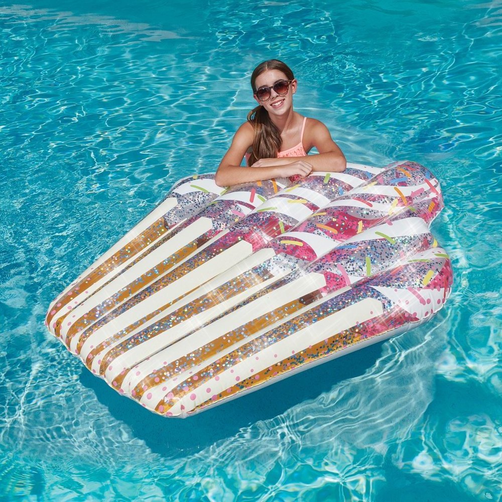 Summer Pool Party Swim Fun PVC Inflatable Glitter Sparkle Cupcake Pool Float Raft Beach Mattress