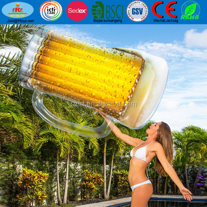 Summer Pool Fun Giant Vinyl Inflatable Beer Mug Pool Float Raft Beach Air Mattress Lilo