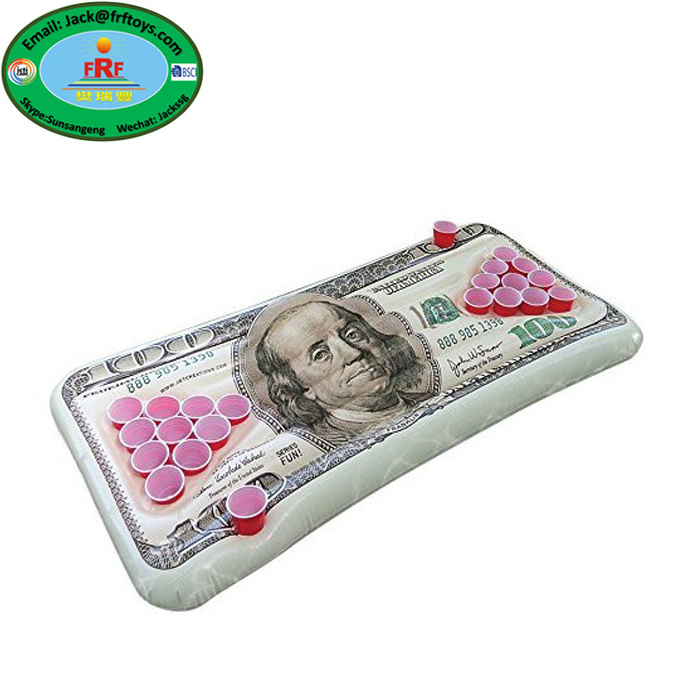 Summer Party Pool Games Promotions Inflatable 100 Dollar Bill Money Beer Pong Pool Float Raft