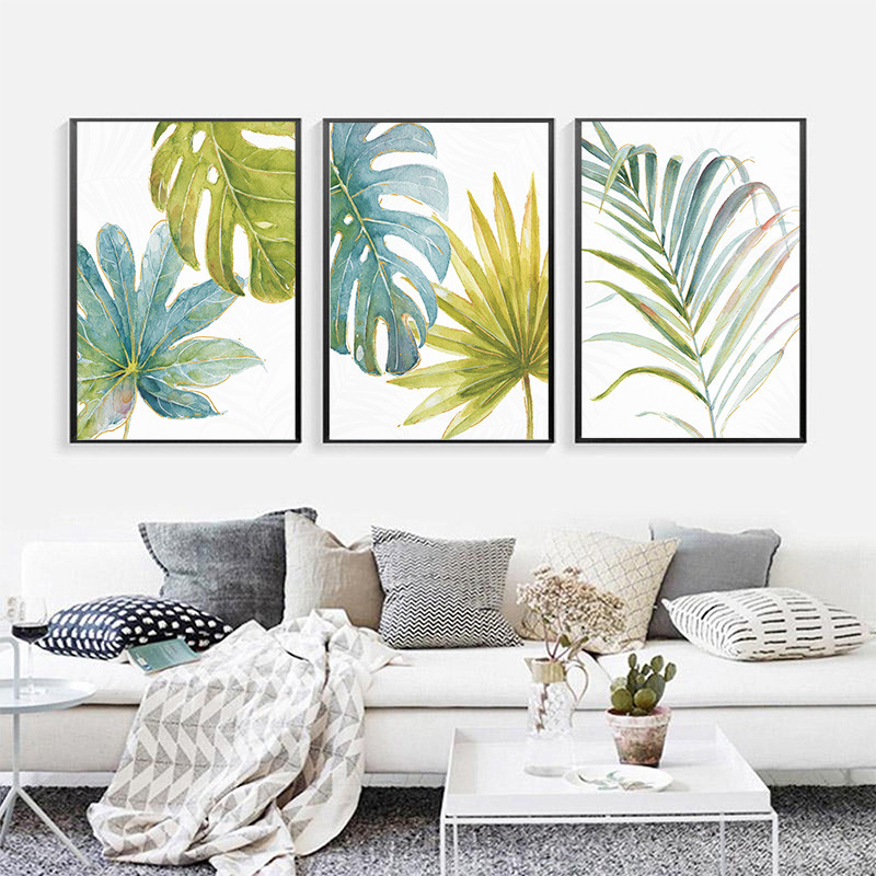 Factory Wholesale Nordic Green Plant Wall Art 100% cotton Canvas Painting Tropical For Living Room Posters And Painting Decor