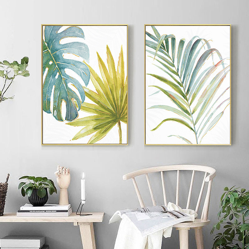 Watercolor Plant Green Leaves Canvas Painting Art Print Poster Picture Wall Modern Minimalist Bedroom Living Room Decoration