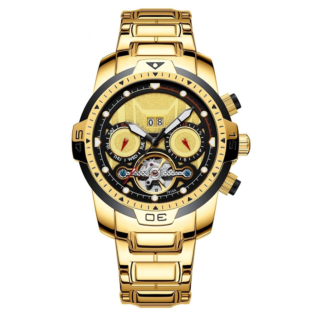 OEM Luxury Gold Automatic Men Japan Movt Watch Stainless Steel Back