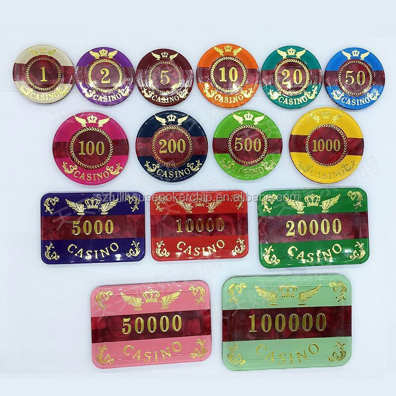 crystal poker chips with shell round and rectangular size