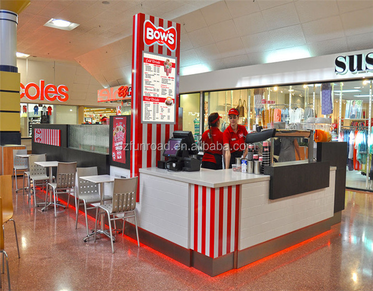 Ice Cream Kiosk Mall Food Kiosk Furniture Indoor Modern Commercial Furniture Coffee Bar Wood & Metal & Glass Supermarket 1 Set