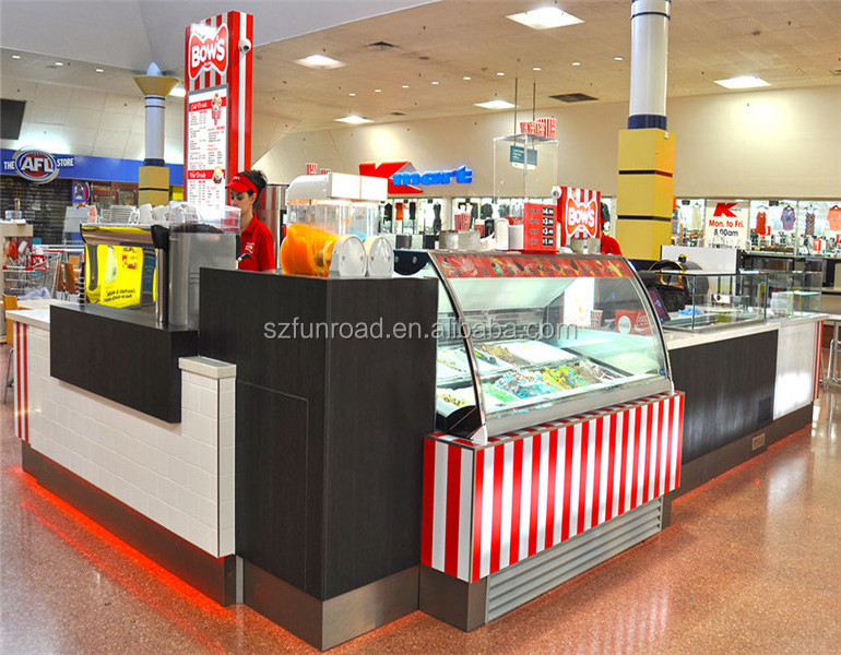 Ice Cream Kiosk Mall Food Kiosk Furniture Indoor Modern Commercial Furniture Coffee Bar Wood & Metal & Glass Supermarket 1 Set