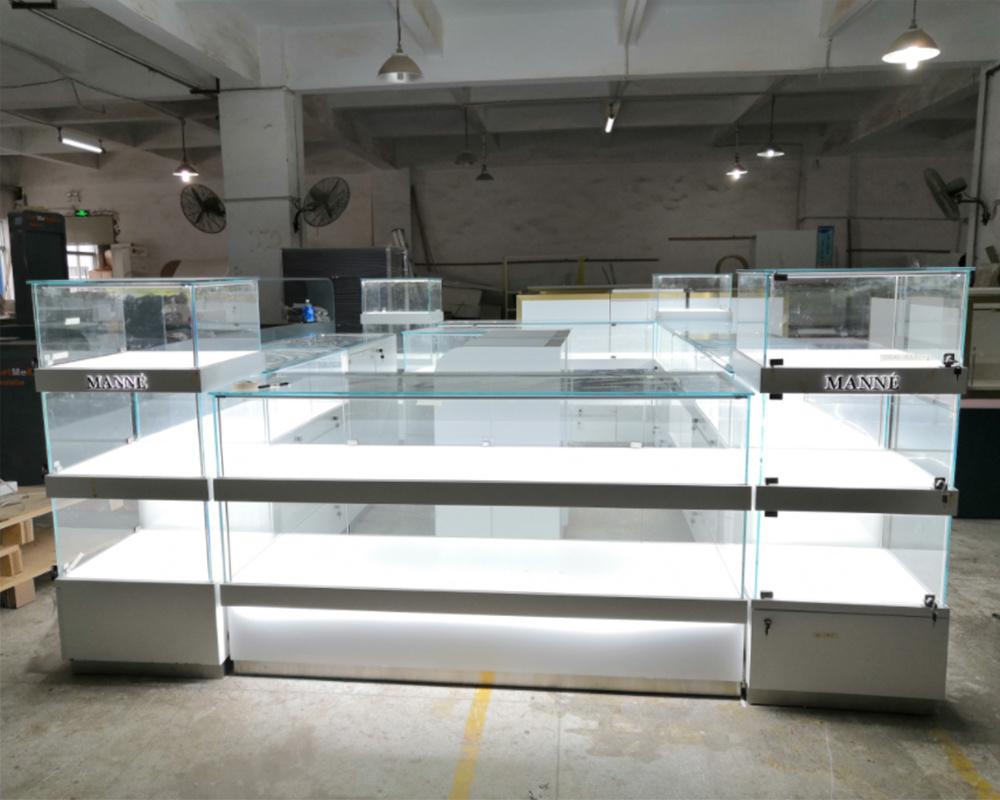 Custom Mall Kiosk Glass Jewelry Showcase Furniture Jewellery Kiosk Counter Display Show Case with LED Light