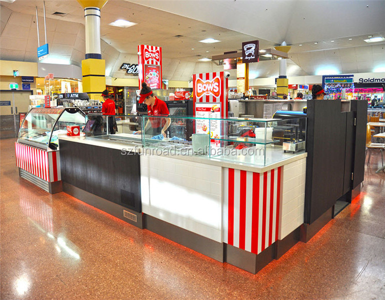 Ice Cream Kiosk Mall Food Kiosk Furniture Indoor Modern Commercial Furniture Coffee Bar Wood & Metal & Glass Supermarket 1 Set