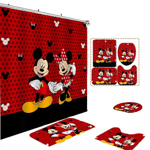 Kawaii cute mouse Valentine's Day custom Bath Sets Shower 4 Pcs cartoon Bathroom Shower Curtain and Rugs Set