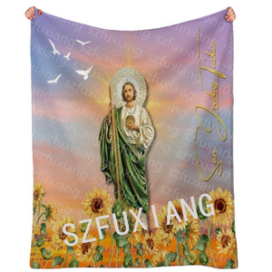 Wholesale Custom Mexican San Judas Tadeo Character God Sublimation Polyester Fleece Blanket