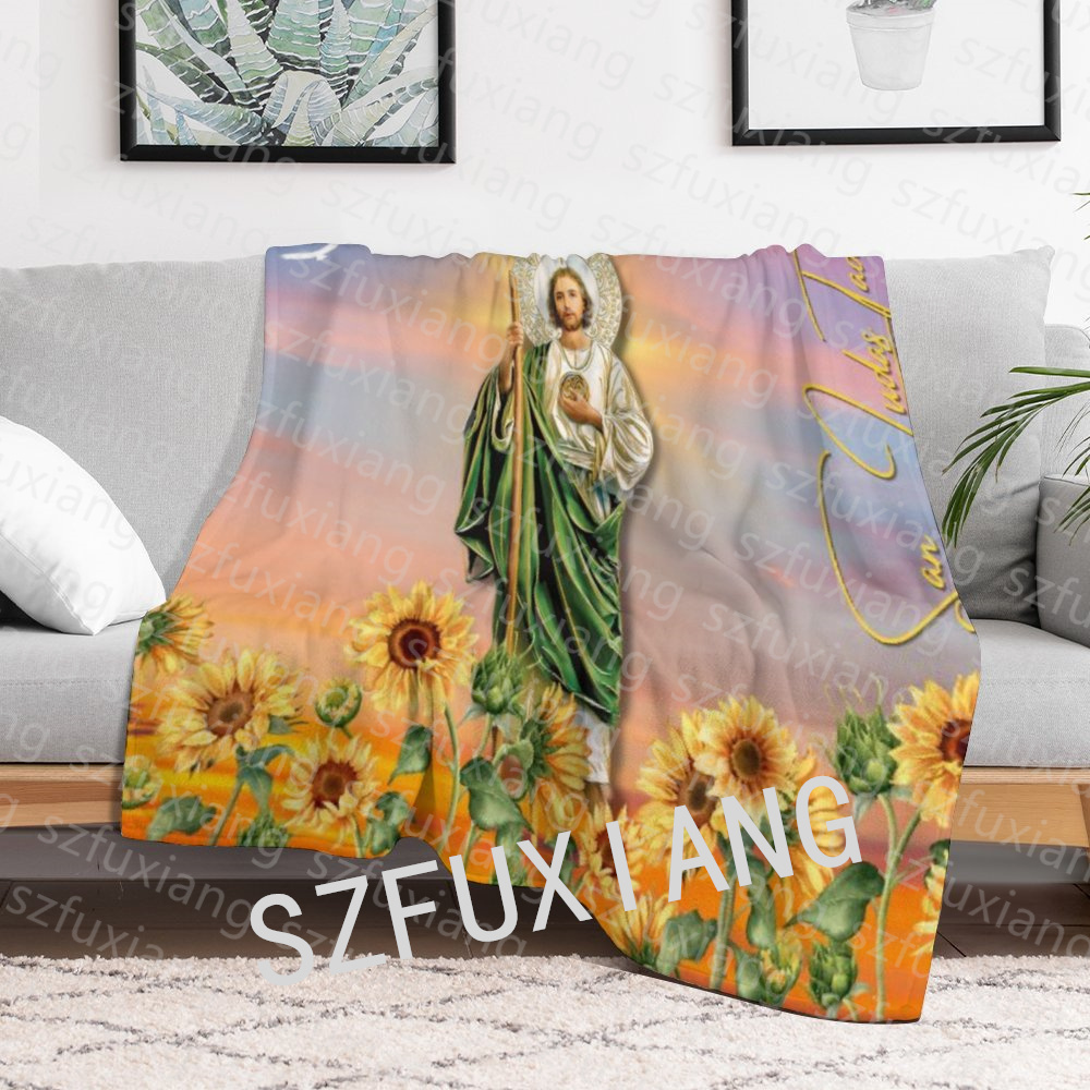 Wholesale Custom Mexican San Judas Tadeo Character God Sublimation Polyester Fleece Blanket