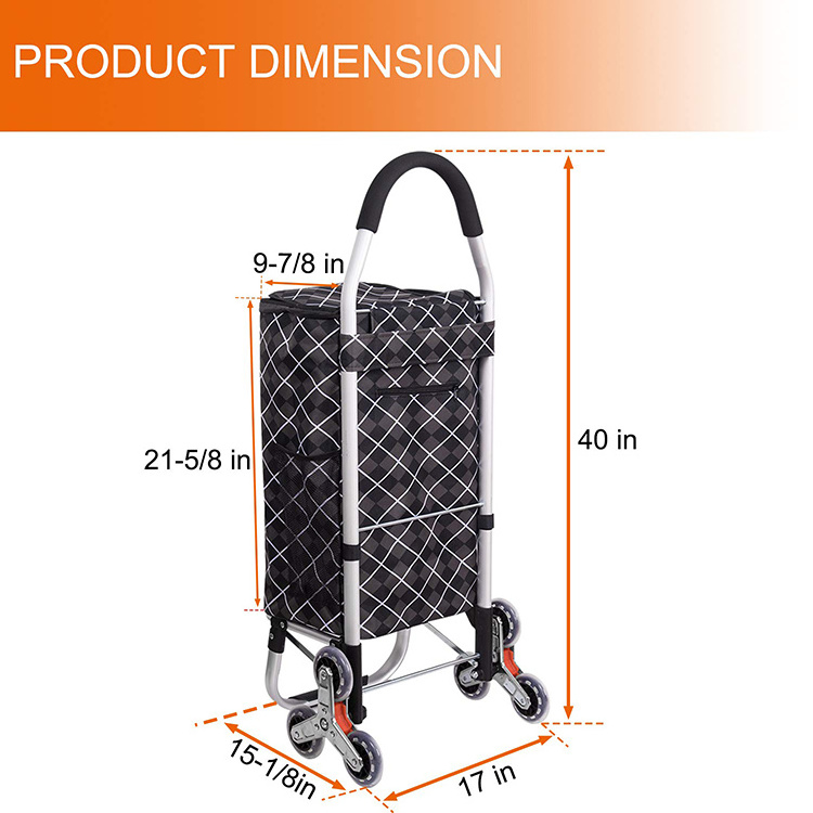 Eco Friendly Waterproof  Portable Foldable Trolley Shopping Bag For Supermarket Striped Insulated Shopping Trolley Bag With Seat