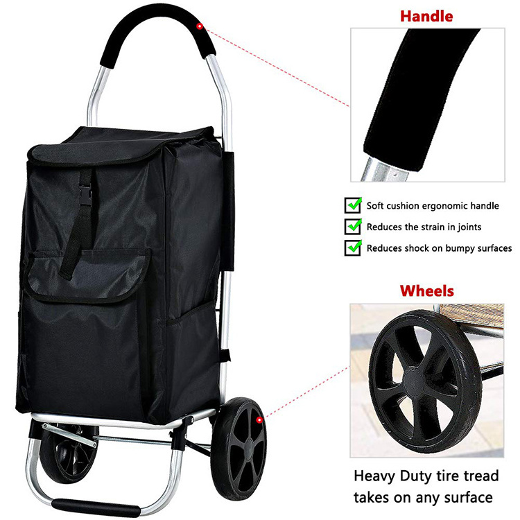 Folding Laundry Shopping Cart Bag Trolley With Wheels Lightweight Wheeled Shopping Foldable Push Cart Luggage Bag