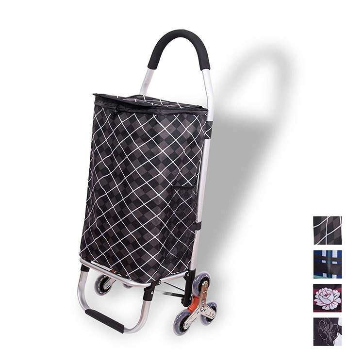 Eco Friendly Waterproof  Portable Foldable Trolley Shopping Bag For Supermarket Striped Insulated Shopping Trolley Bag With Seat