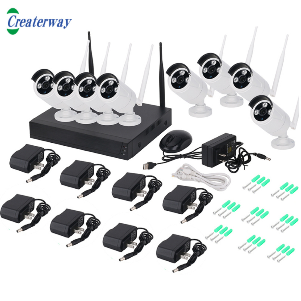 1080P Wireless NVR Security Surveillance Kit with H.265 8 CH CCTV Camera System Tuya App & Human Detection Outdoor IP Network