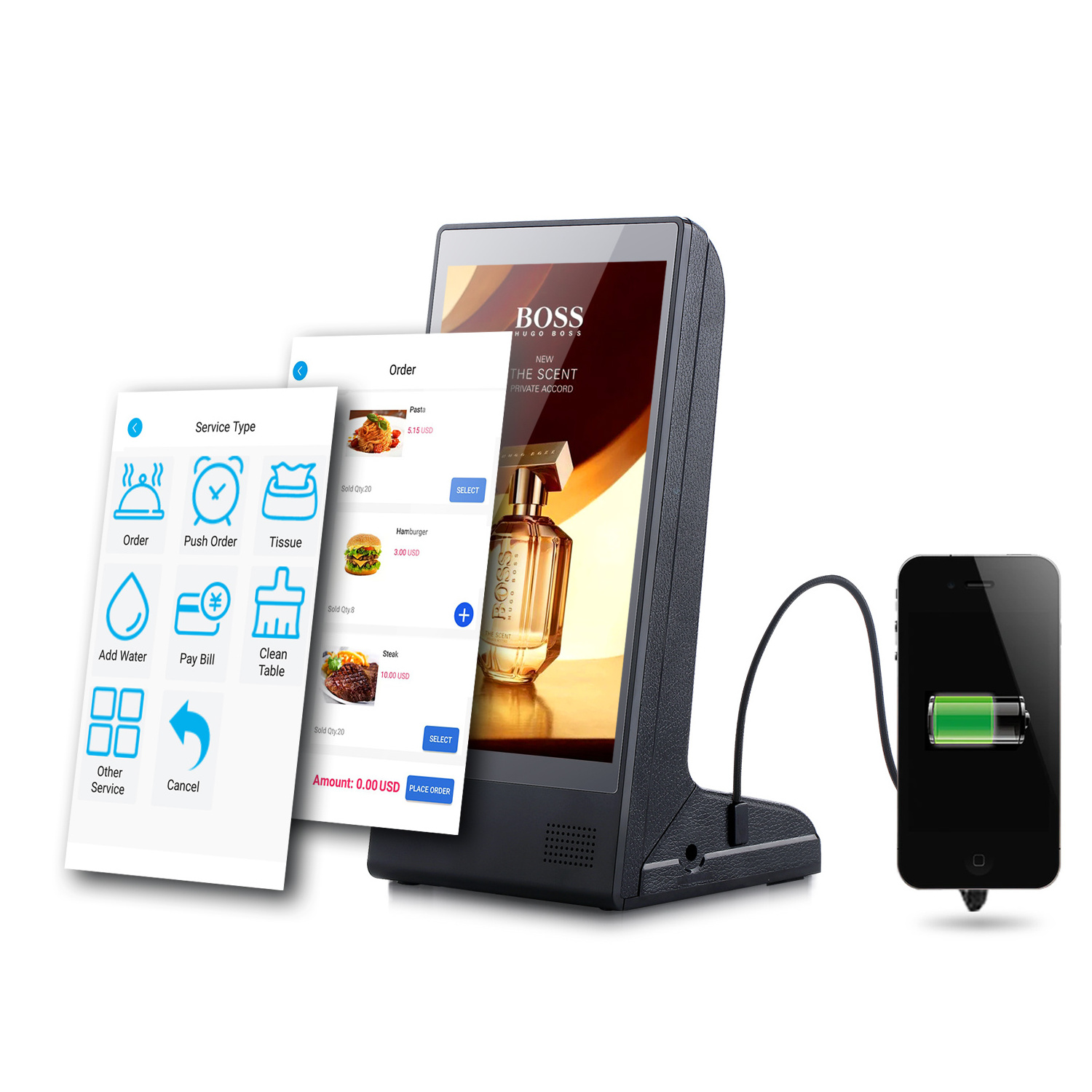 New Innovative Unique Restaurant Tabletop digital menu advertising display Android WiFi Call Order System Device Menu Tablet