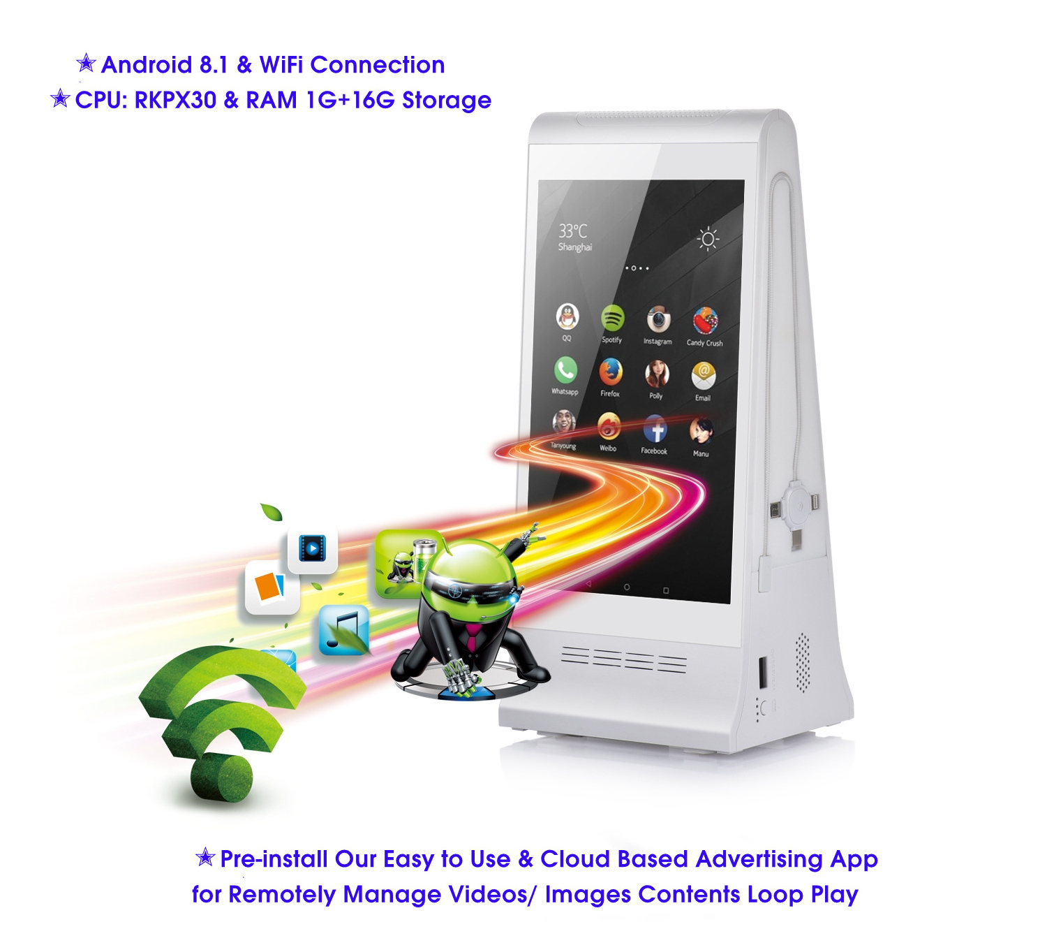 New Solution Unique Android WIFI Double 8 Inch LCD Touch Screen Indoor Advertising Player portable digital signage and display