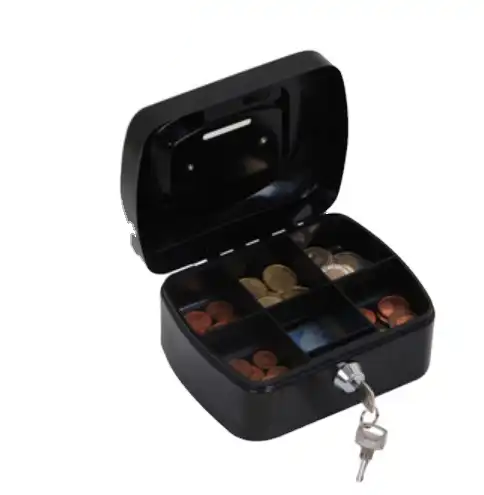 Mini petty cash lock box with key, portable safe with coin slot, money box