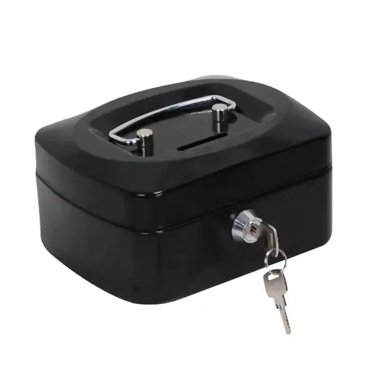 Mini petty cash lock box with key, portable safe with coin slot, money box