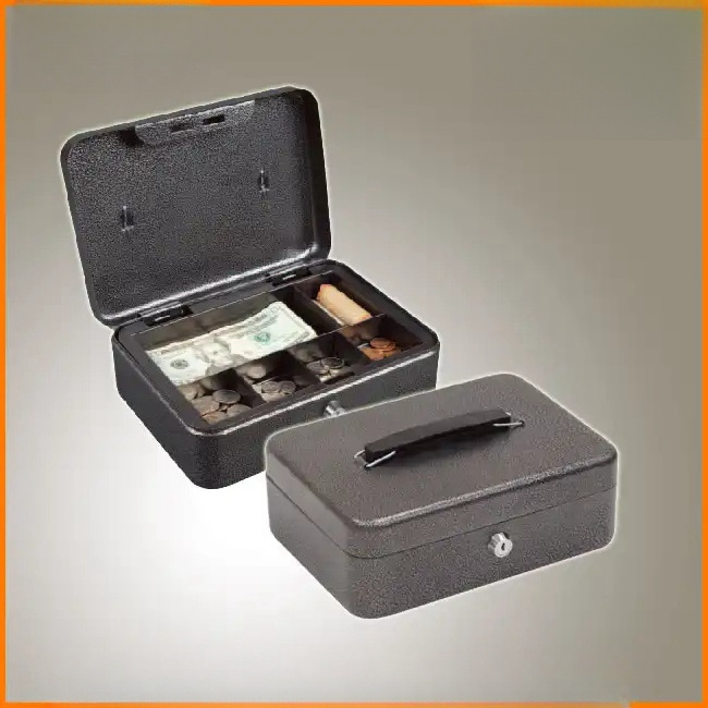 High quality cash lock box with key, cheap metal cash box, money saving portable cash box