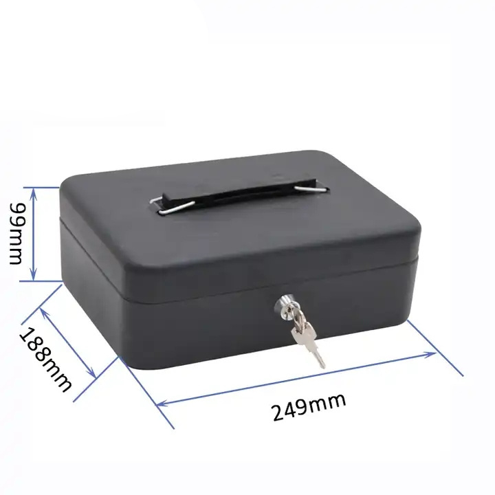 High quality cash lock box with key, cheap metal cash box, money saving portable cash box