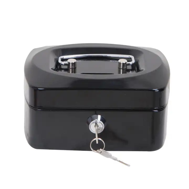 Mini petty cash lock box with key, portable safe with coin slot, money box