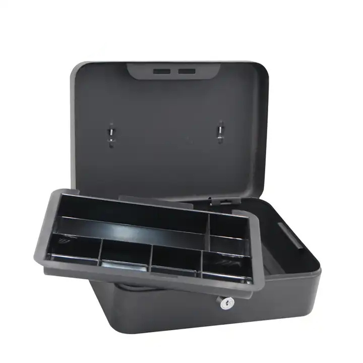 High quality cash lock box with key, cheap metal cash box, money saving portable cash box