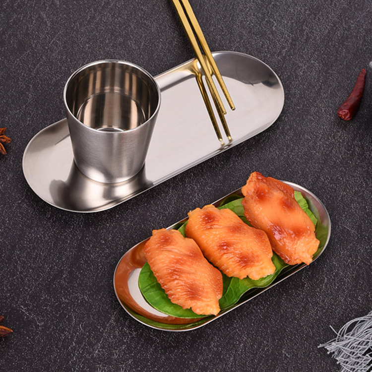 Korean Barbecue Oval Metal Tray Wedding Party Decoration Serving Tray Delicate Stainless Steel Dinner Plates For Restaurants