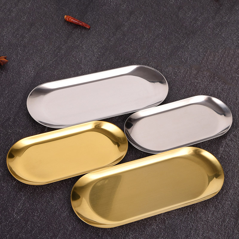 Korean Barbecue Oval Metal Tray Wedding Party Decoration Serving Tray Delicate Stainless Steel Dinner Plates For Restaurants