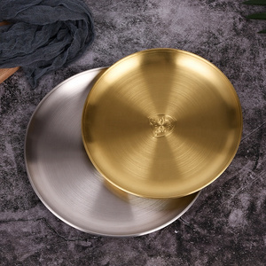 Custom Gold Charger Plates Outdoor Camping Serving Tray Decorative Round Restaurant Korean 304 Stainless Steel Dinner Plate