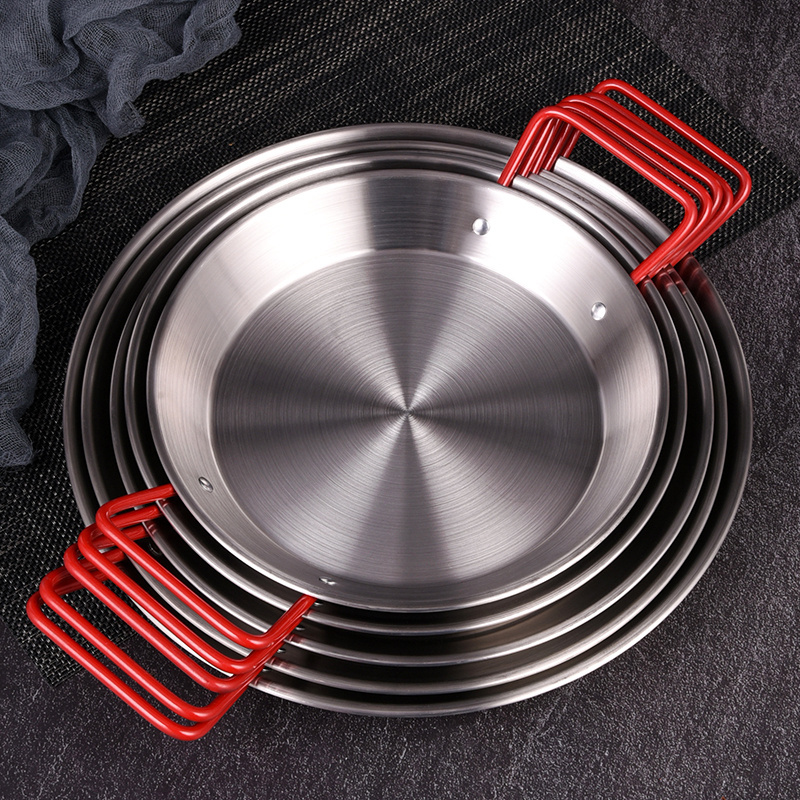 Korean Restaurants Gold Spanish Paella Pan Silver Stainless Steel Paella Frying Cooking Pan Seafood Pot