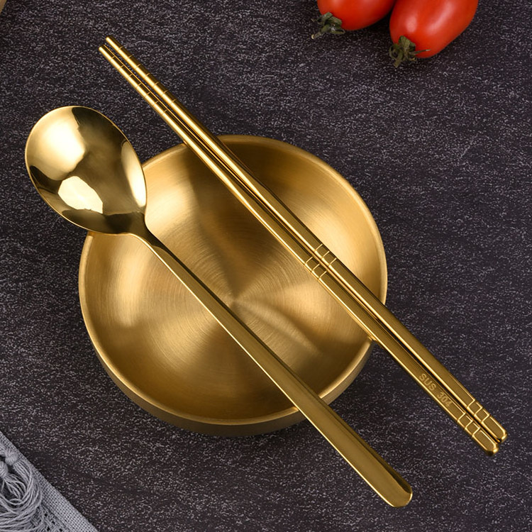 Korean Style Reusable Metal Chopsticks Spoon Gold Silver Food Grade 304 Stainless Steel Dishwasher Safe Chopsticks