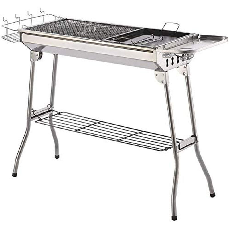 Outdoor Full-Set Stainless Steel Barbecue Grill Portable Folding Charcoal Bbq Grill For Camping Picnic Family Activity Party