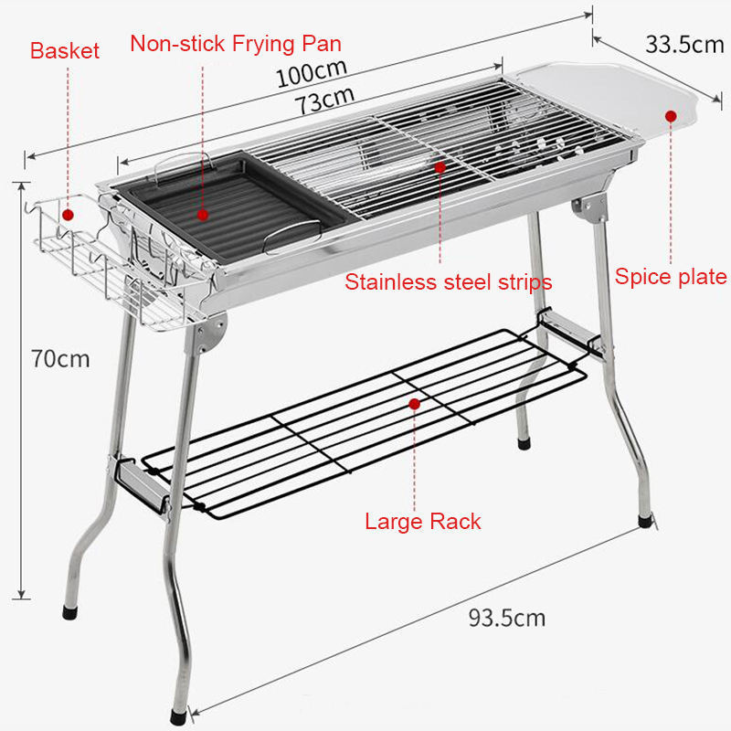 Outdoor Full-Set Stainless Steel Barbecue Grill Portable Folding Charcoal Bbq Grill For Camping Picnic Family Activity Party