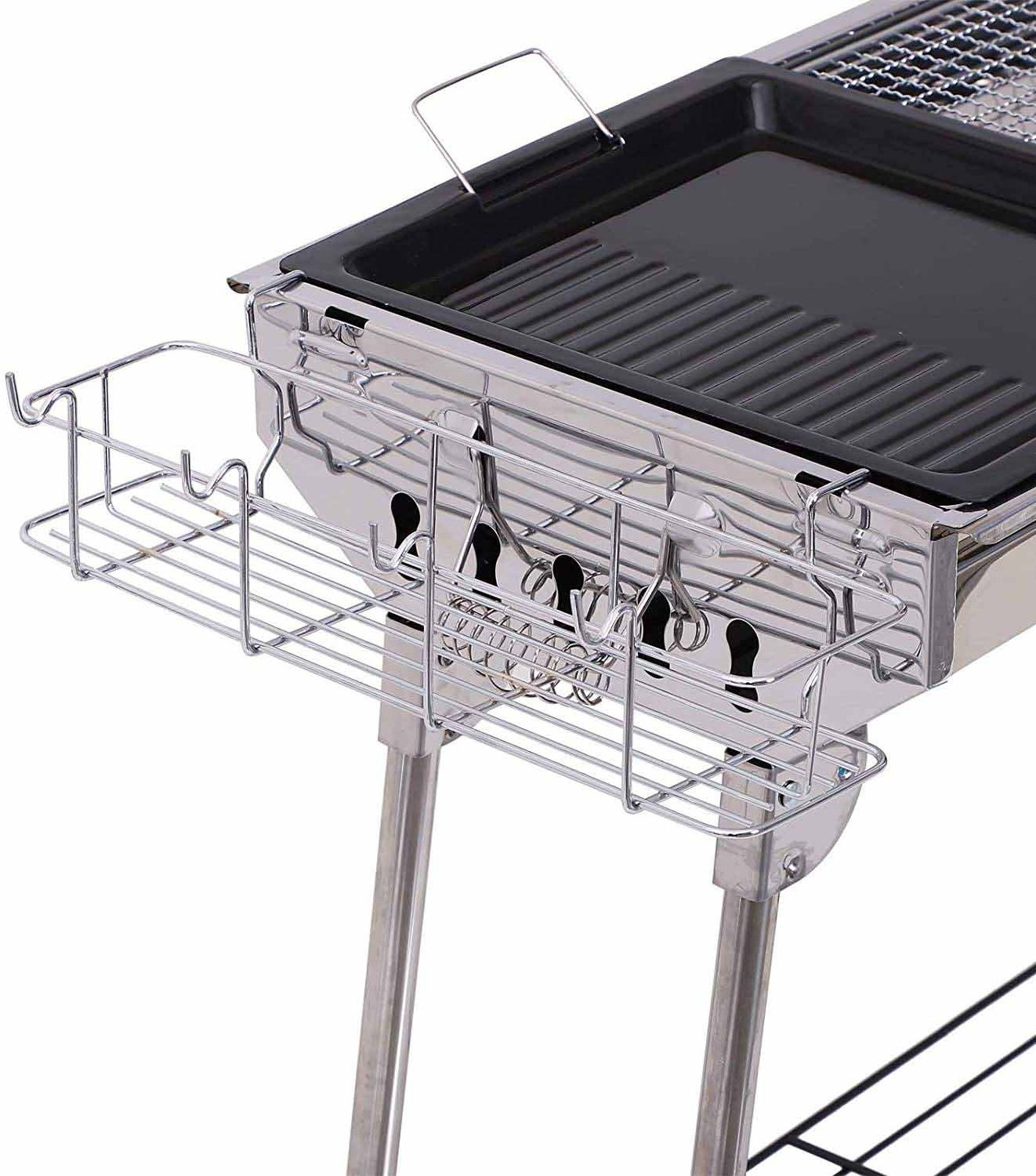 Outdoor Full-Set Stainless Steel Barbecue Grill Portable Folding Charcoal Bbq Grill For Camping Picnic Family Activity Party