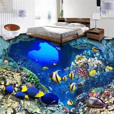 Custom Printed Waterproof Tiles Floor Sticker 3D Painting Sea Landscape Printed Floor Sticker