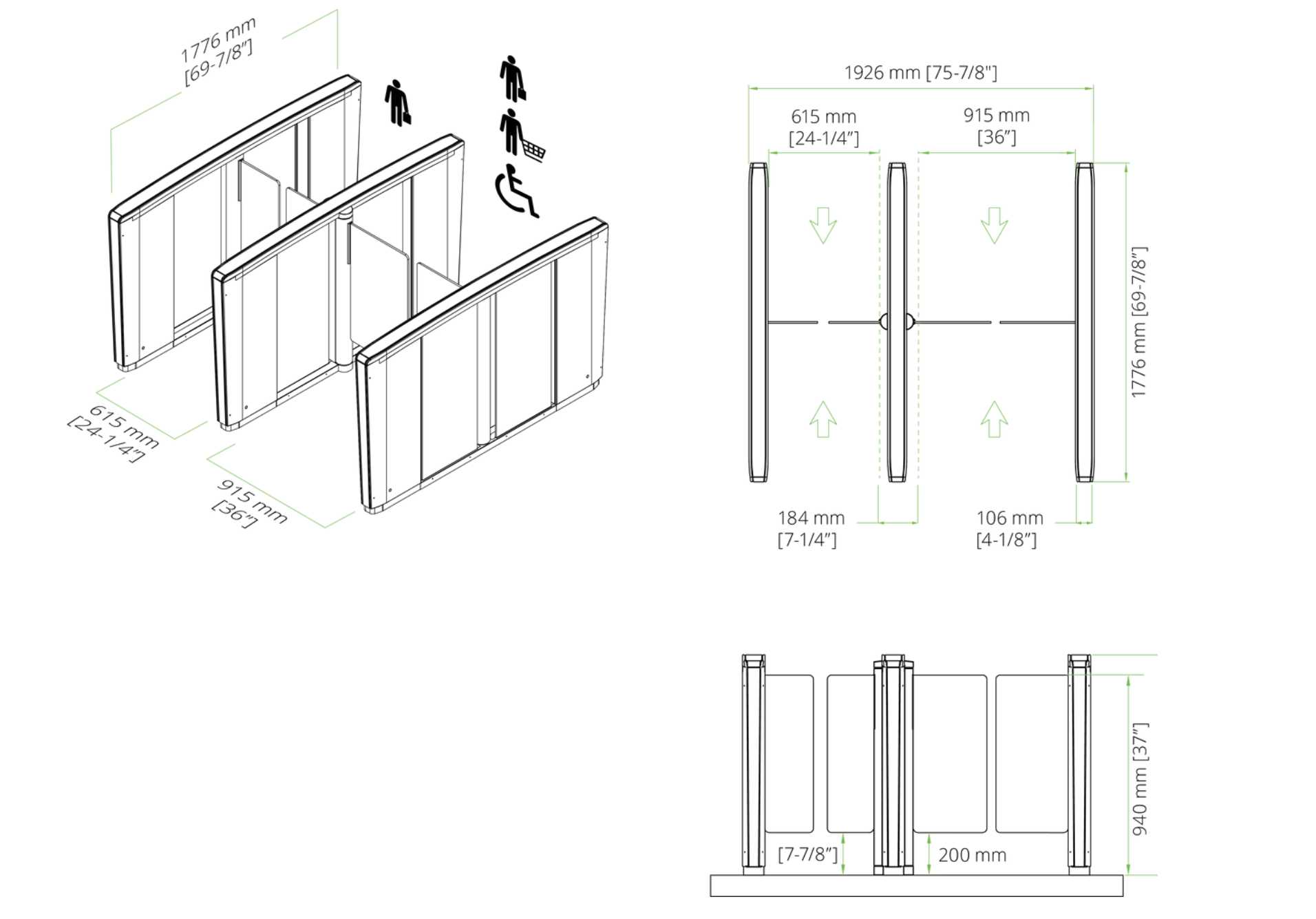 Security Access Control Pedestrian Barcode Barrier RFID cards Swing Turnstile Bi-directional Arrows Speed Gate