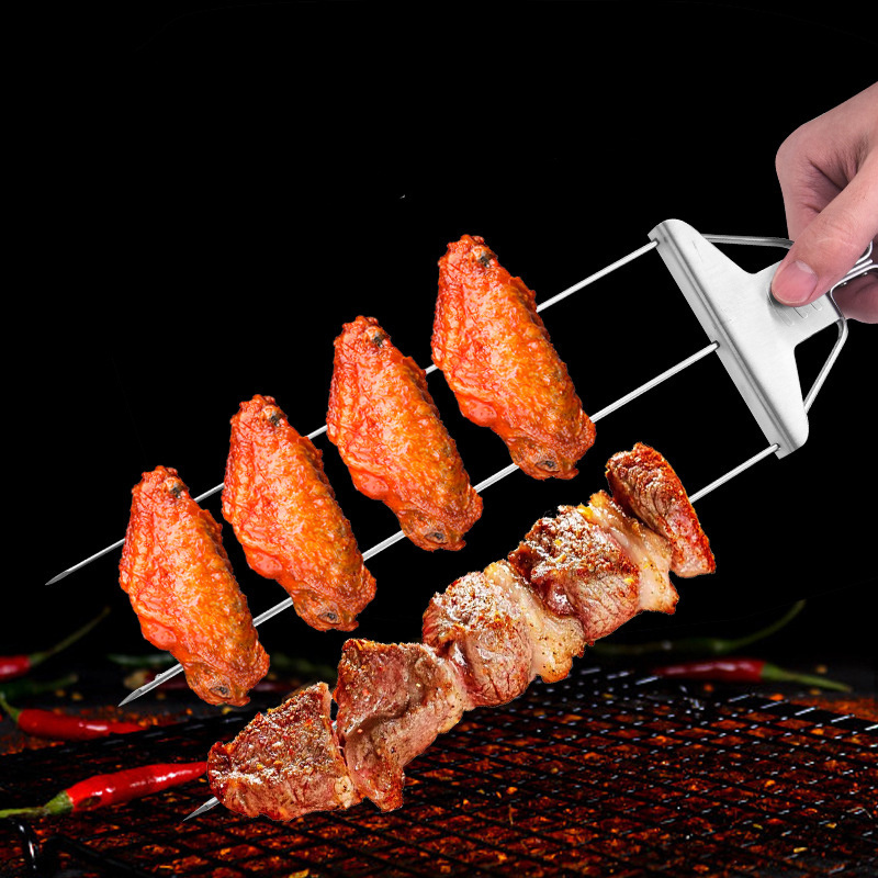 Reusable Barbecue Skewers Grill Skewers with Push Bar Slider Stainless Steel Grilling