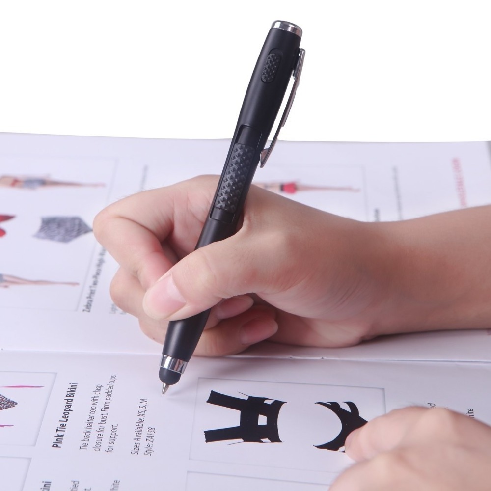 Retractable Ballpoint Ink Pen with Flashlight Rubber Tip Precision Stylus for Capacitive Touch Screen Devices