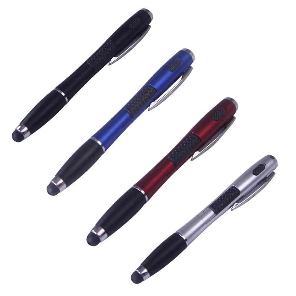 Retractable Ballpoint Ink Pen with Flashlight Rubber Tip Precision Stylus for Capacitive Touch Screen Devices